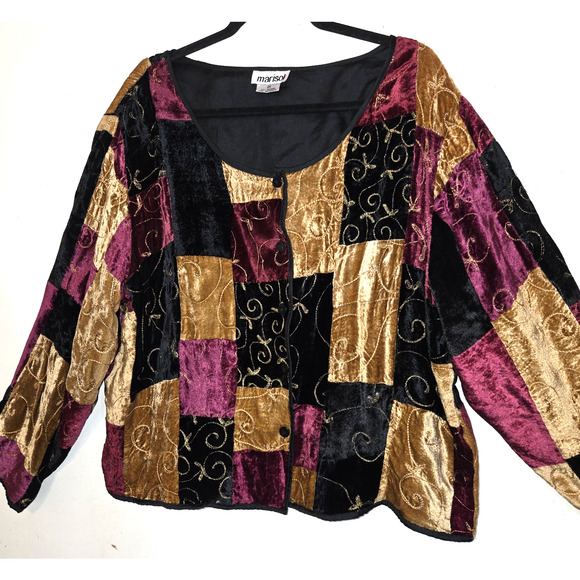 Marisol Patchwork Velour Jacket Top PLUS Sz 2X Embroidered *FLAW Boho Hippie 90s - Picture 2 of 16